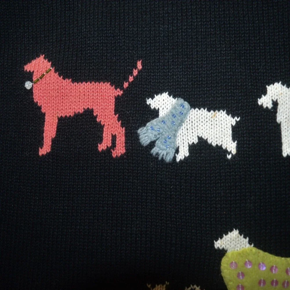 Susan Bristol Puppy Dog Dogs Embellished Pullover Sweater Medium